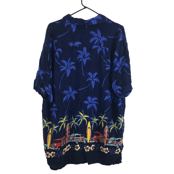 VTG Hawaiian Aloha Camp Shirt Black Woodies Surfboards Indocraft‎ Mens XXXL 3XL - Picture 3 of 6